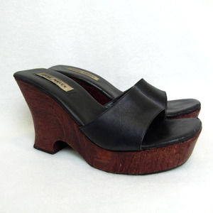 Vtg Steve Madden Y2k Chunky Wood Platform Wedge Slides Slip On Square 90s Sz 10